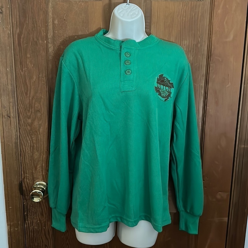 Ditch Plains Boys Green Ribbed Long Sleeve Shirt Size XL (18)